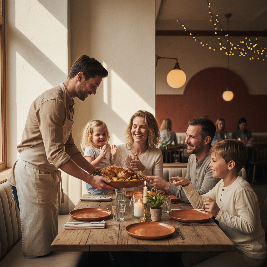 Our team serving a family their favourite dishes