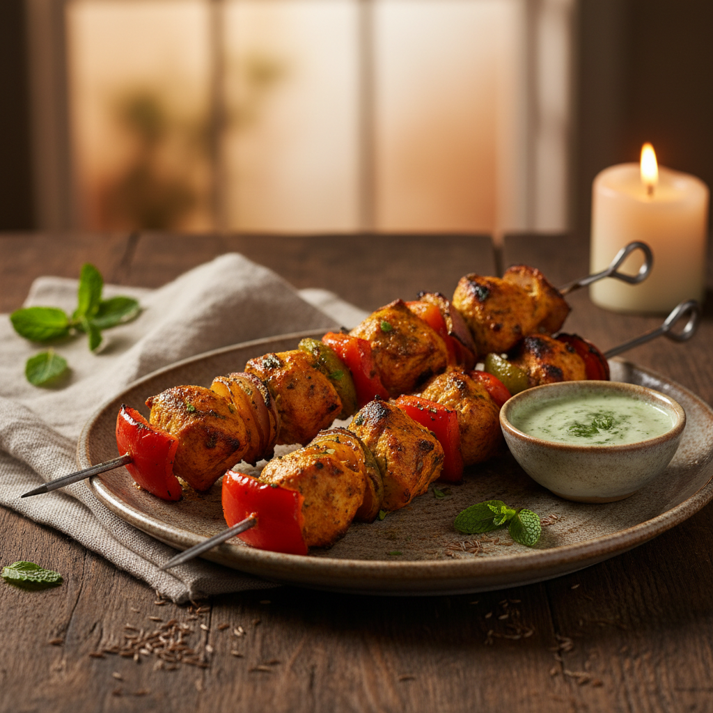 Tandoori kebabs, plated